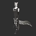 Wolf Like Game Character With White Ears Grey Tail Black Jumpsuit Bone Pattern