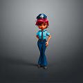 Cartoon Woman in Police Uniform with Red Hair Hands on Hips Against Gray Background