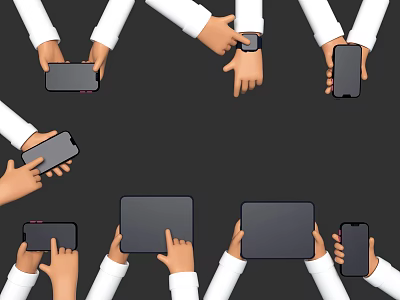 Multiple Hands Holding Smartphones Tablets Smartwatch And Electronic Devices Together 3d model