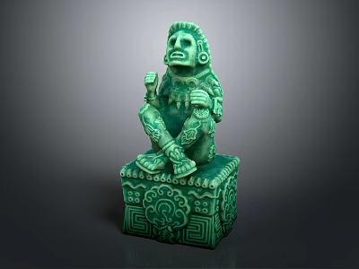 Ancient Style Green Jade Statue With Intricate Carvings On Decorative Base 3d model