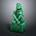 Ancient Style Green Jade Statue With Intricate Carvings On Decorative Base