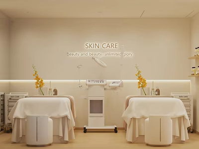Elegant Skin Care Beauty Salon Treatment Room With White Beds And Equipment 3d model