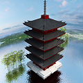 Chinese-style tower sutra depository 3d model