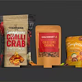 Assorted Spicy Snack Packaging Including Chilli Crab Cashew And Fruit Flavors