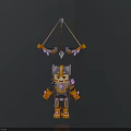 Man In Orange And Purple Armor With Headgear Weapon Structure Character Design