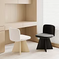 White And Black Stools In Modern Interior Room Near Wooden Desk And Blinds