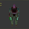 Futuristic Sci Fi Character In Black Blue Mech Suit With Weapon And Armor