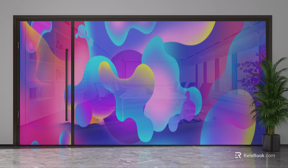 Colorful Glass Room Divider With Abstract Fluid Patterns And Modern Design 3d model