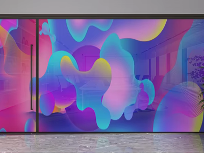 Colorful Glass Room Divider With Abstract Fluid Patterns And Modern Design 3d model