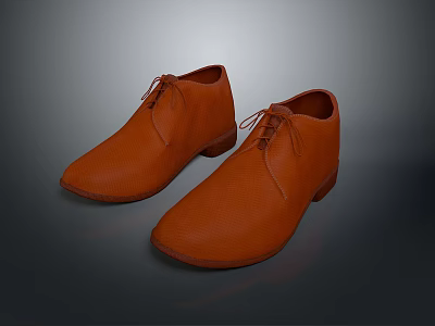 Brown Leather Lace Up Shoes With Textured Upper For Casual Daily Wear 3d model
