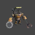 Steampunk Robot Character With Metal Claw Arm And Spinning Fan Blade