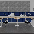Modern Office Workspace With Blue Partitions Office Desk Office Chairs Documents And Computers 3d model