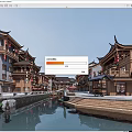 Traditional Ancient Architecture Along River With Curved Eaves Wooden Structures And Red Lanterns