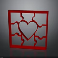 Red Decorative Square Frame With Heart Shape And Puzzle Piece Edges