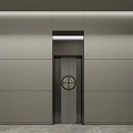 Modern Public Facility Elevator Door Design With Metal Panels And Circular Emblem 3d model