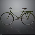 Vintage Green Bicycle Featuring Brown Seat Classic Large Wheels And Retro Design