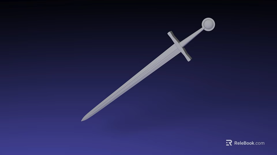 White Medieval Sword With Sharp Blade And Round Pommel On Blue Background 3d model 