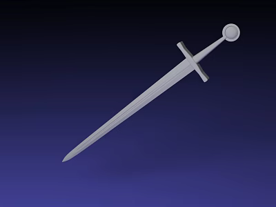White Medieval Sword With Sharp Blade And Round Pommel On Blue Background 3d model