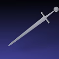 White Medieval Sword With Sharp Blade And Round Pommel On Blue Background 3d model