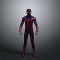 Spider-Man 3D Character Model In Purple And Red Suit Standing On Gray Background