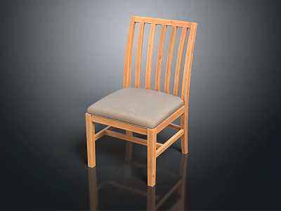 Wooden Dining Chair With Slat Back Design And Light Grey Upholstered Seat 3d model