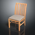 Wooden Dining Chair With Slat Back Design And Light Grey Upholstered Seat