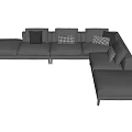 Modern Gray Sectional Sofa with Plaid and Solid Cushions for Living Room 3d model