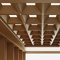 Modern Ceiling Design With Wooden Geometric Grid And Recessed Lighting Features