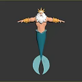 Mermaid King With Golden Crown White Beard Muscular Arms Blue Tail And Gold Arm Cuffs