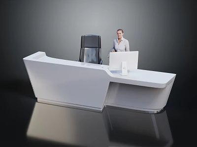 Sleek Modern Reception Desk Design With Office Chair Computer Monitor And Professional Staff 3d model