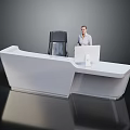 Sleek Modern Reception Desk Design With Office Chair Computer Monitor And Professional Staff