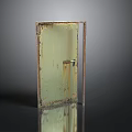 Old Green Rusty Door With Metal Frame And Weathered Surface