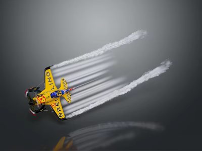 Yellow Space Shuttle Flying Through Cosmic Sky With Bright White Exhaust Trails 3d model