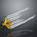 Yellow Space Shuttle Flying Through Cosmic Sky With Bright White Exhaust Trails