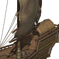 Traditional Wooden Boat With Two Masts Sails And Wooden Cabin Design