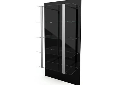 Black Modern Shelf Unit With Glass Shelves And Metal Frame Design 3d model
