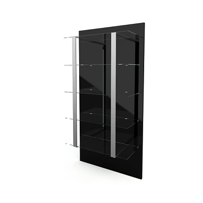 Black Modern Shelf Unit With Glass Shelves And Metal Frame Design 3d model