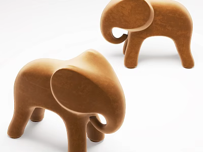Two Cute Brown Elephant Shaped Sofa Stools Decorative Kids Room Furniture 3d model