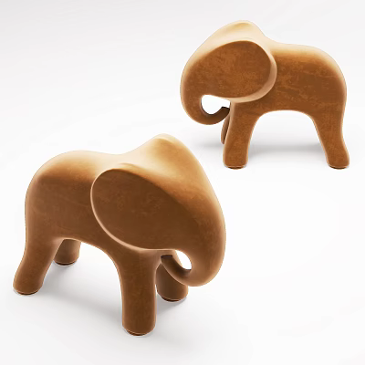 Two Cute Brown Elephant Shaped Sofa Stools Decorative Kids Room Furniture 3d model
