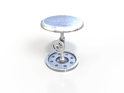 Vintage Industrial Metal Stool Design With Gear Detail Round Seat Base 3d model