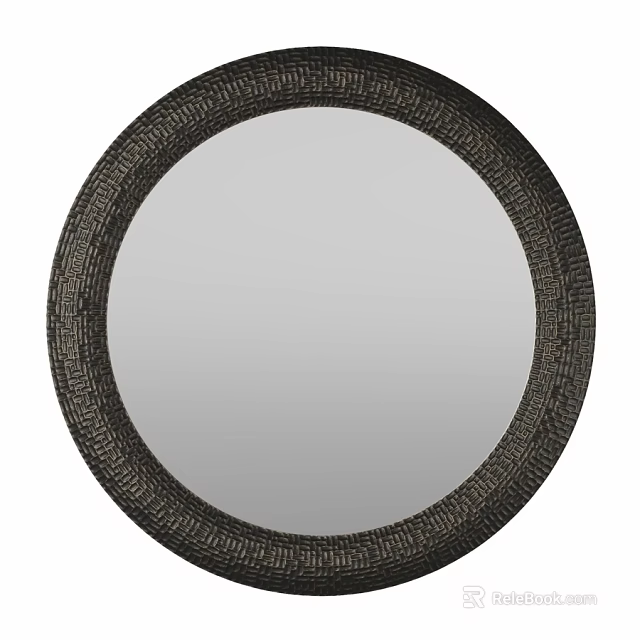 Stylish Circular Mirror With Intricate Textured Frame For Interior Decor 3d model 