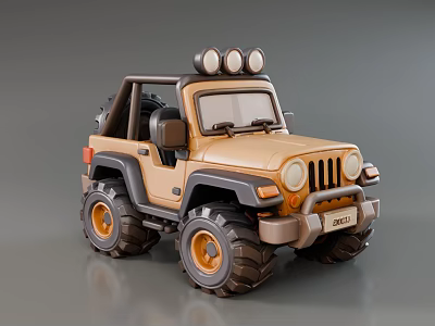 Brown And Black Toy Off Road Car With Convertible Top Roof Lights And Large Tires 3d model