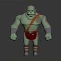 Green Skinned Muscular Monster Character With Chain Necklace And Metal Armbands Red Loincloth