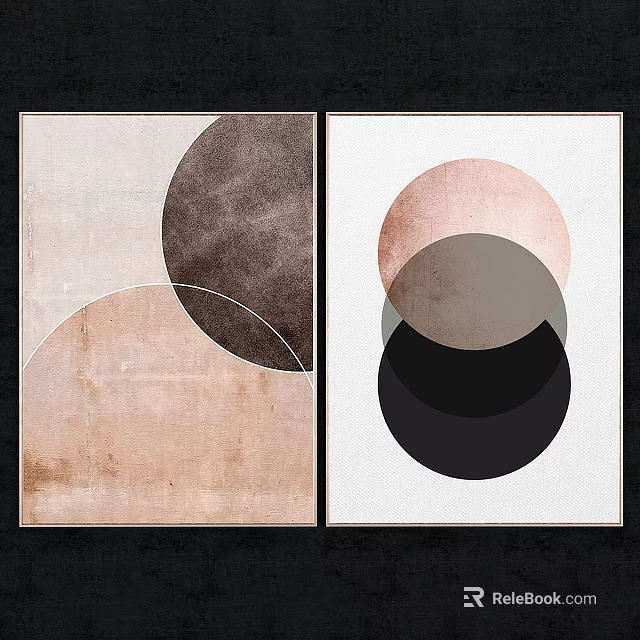 Modern Frames With Abstract Geometric Circles In Brown Pink Black Tones 3d model