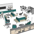 Modern Office Lounge Sofa Coffee Table Set With Green Seating Partition And Tables