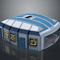 Sci Fi Building Structure With Blue White Curved Roof And Yellow Screen Windows