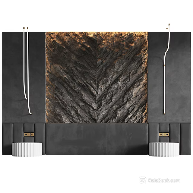 Luxurious Textured Background Wall With Leaf Like Pattern And Decor 3d model