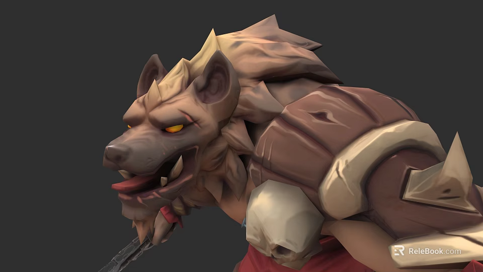 Fierce Wolf Headed Warrior Character With Yellow Eyes Sharp Fangs And Skull Armor 3d model 
