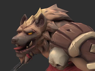 Fierce Wolf Headed Warrior Character With Yellow Eyes Sharp Fangs And Skull Armor 3d model