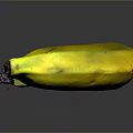 Yellow Banana with Green Stem and Dark Spots on Black Background with Reflection